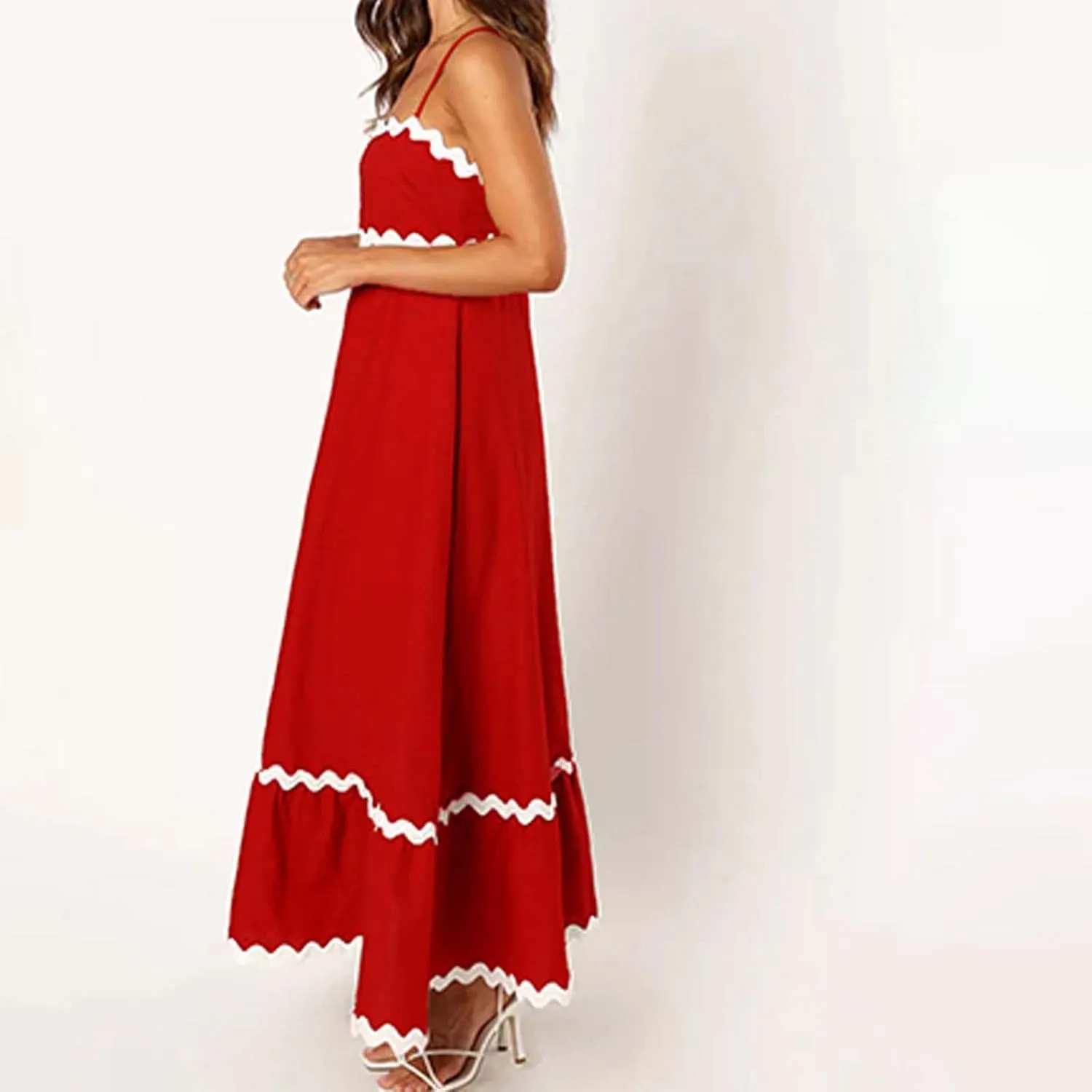 Maxi Dress for Women Plus Size Sleeveless Prom Dress Summer Boho Dresses Wedding Guest Dress Smocked Rickrack Trim