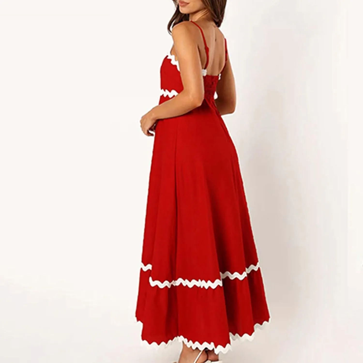 Maxi Dress for Women Plus Size Sleeveless Prom Dress Summer Boho Dresses Wedding Guest Dress Smocked Rickrack Trim