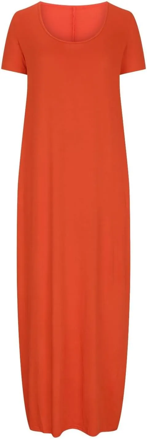 Maxi Dresses for Women Deep V-Neck Solid Color Long Dress with Pockets Summer Casual Short Sleeve