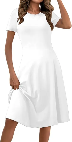Maxi Sundresses for Women Summer Casual T Shirt Dress Business Vintage Short Sleeve High Waist Flared Midi Dresses