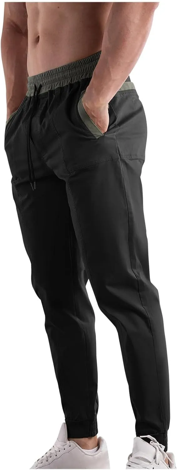 Mens Cargo Pants Multi Pockets Straight Expandable Waist Trousers Solid Cinch Bottom Pants Cotton Athletic Pants