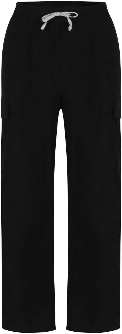 Mens Casual Cargo Pants Multi Pocket Drawstring Loose Trousers Solid Color Elastic Wide Leg Pants Camping Pants