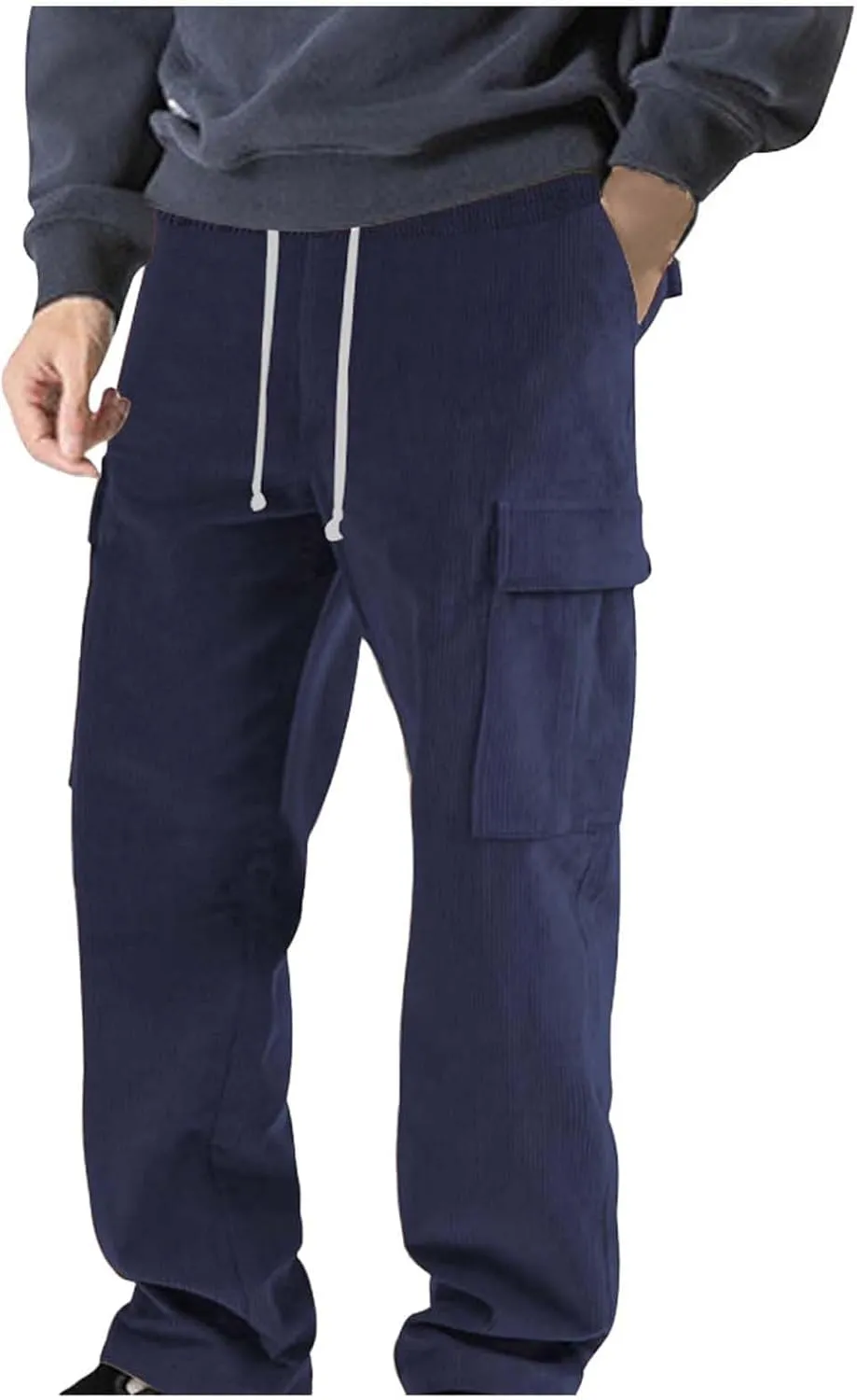 Mens Casual Cargo Pants Multi Pocket Drawstring Loose Trousers Solid Color Elastic Wide Leg Pants Camping Pants
