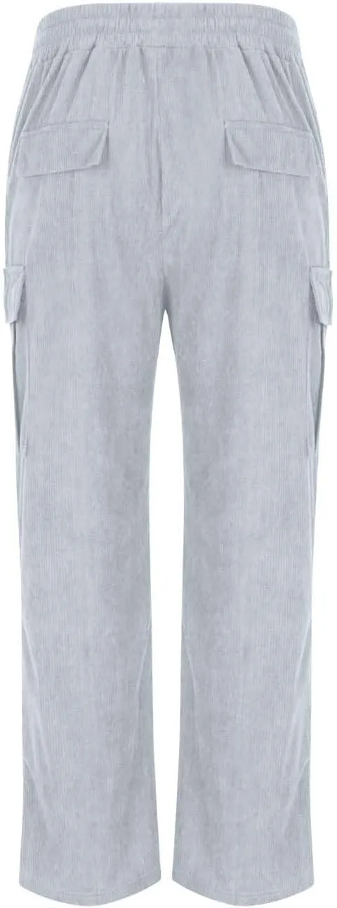Mens Casual Cargo Pants Multi Pocket Drawstring Loose Trousers Solid Color Elastic Wide Leg Pants Camping Pants