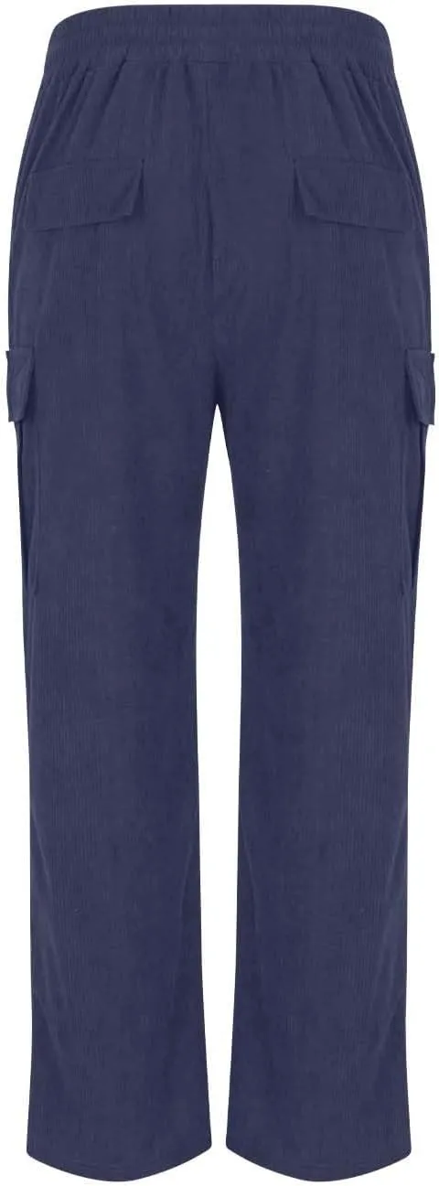 Mens Casual Cargo Pants Multi Pocket Drawstring Loose Trousers Solid Color Elastic Wide Leg Pants Camping Pants