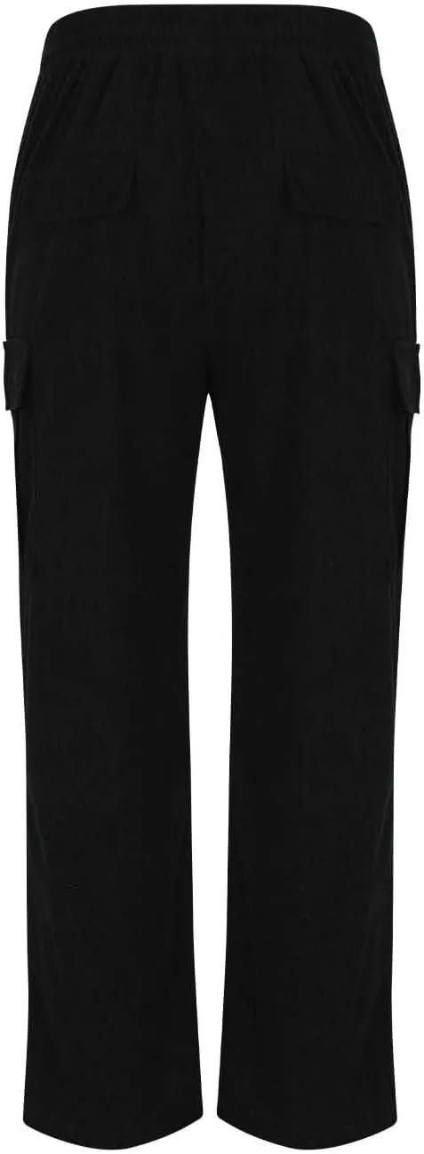 Mens Casual Cargo Pants Multi Pocket Drawstring Loose Trousers Solid Color Elastic Wide Leg Pants Camping Pants