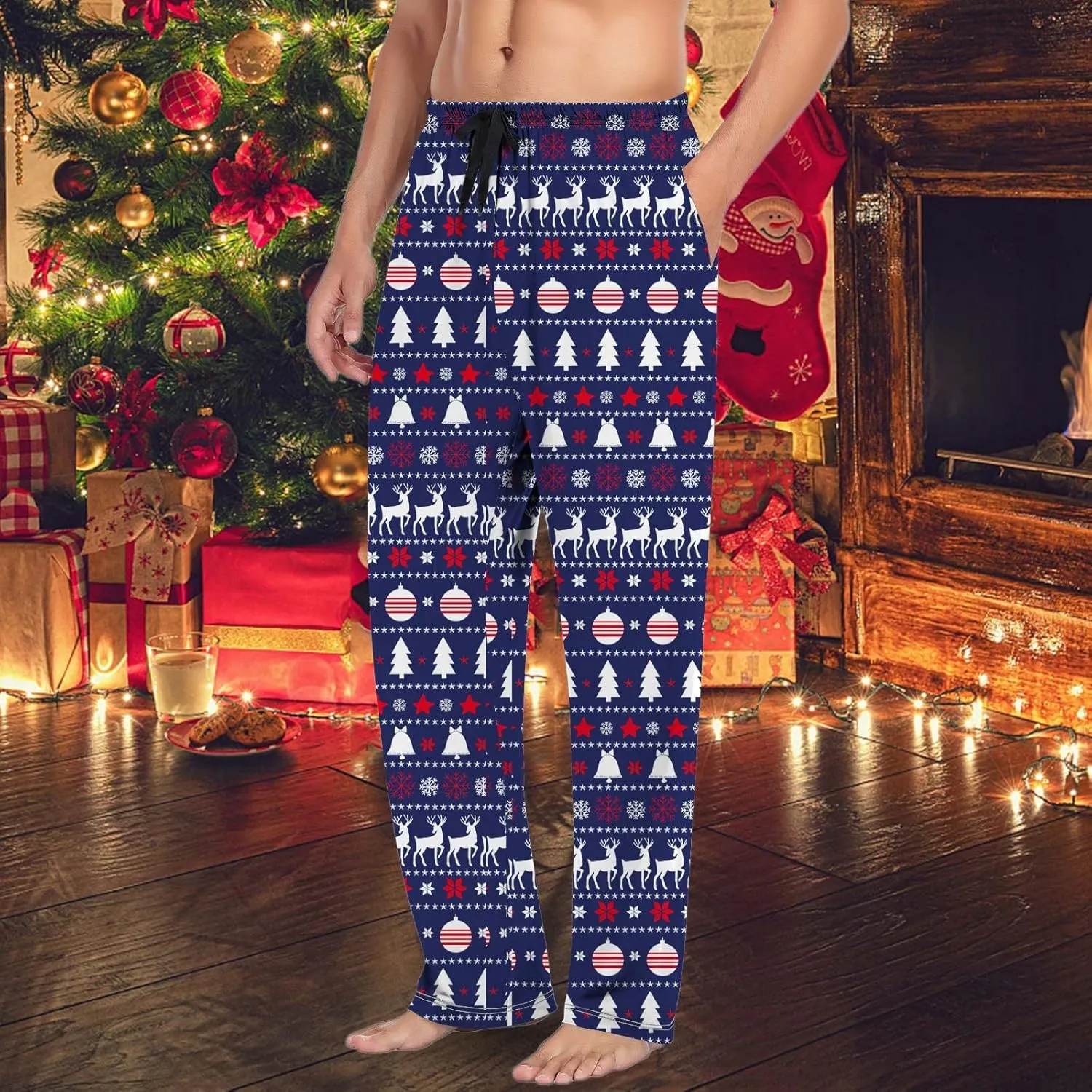 Mens Christmas Pajama Pants Pants Pajama Pants with Drawstring and Pockets Pj Pants Red and Black Plaid Pajama Pants
