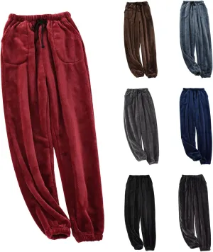 Mens Flannel Pajama Pants Warm Elastic Waist Fleece Fuzzy Pj Pants Drawstring Soft Lounge Sleep Pants with Pockets