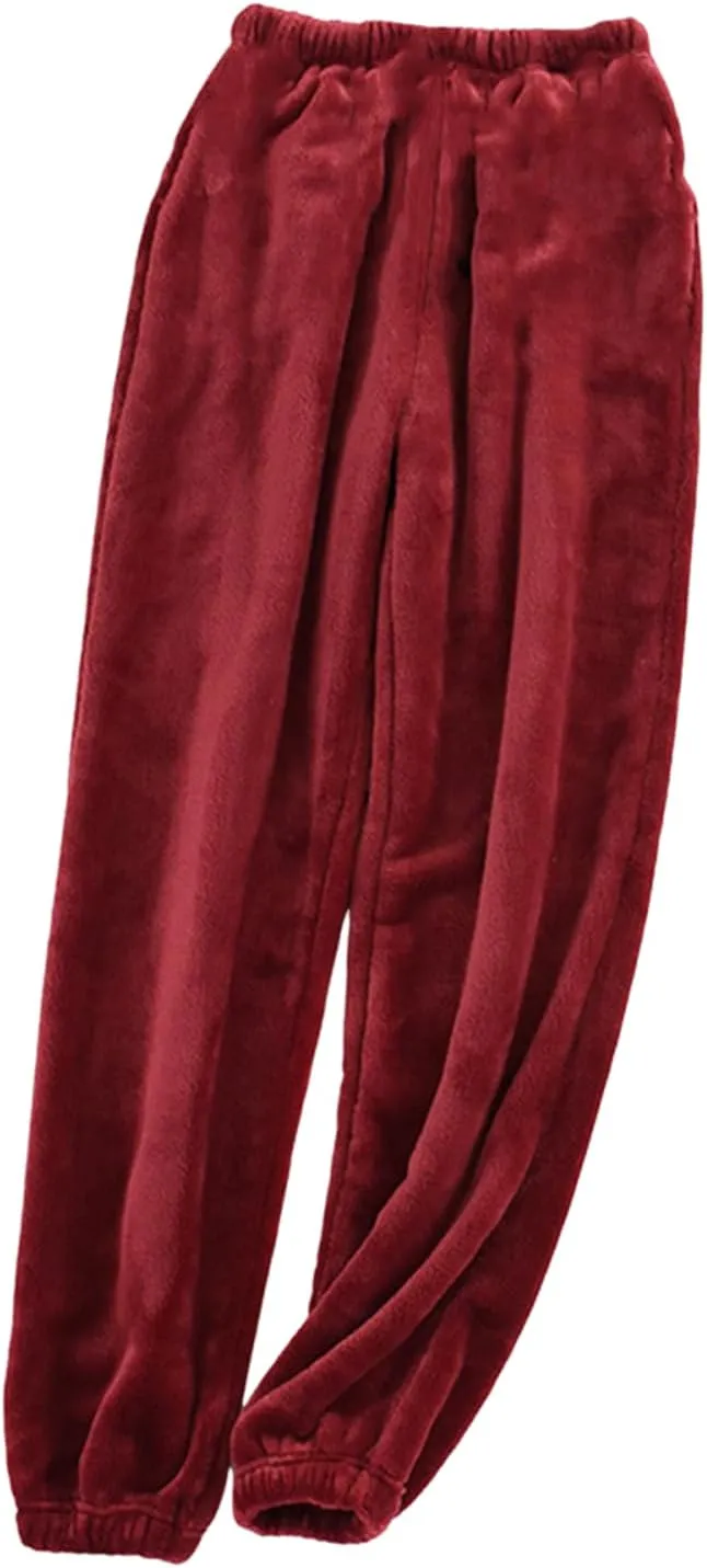 Mens Flannel Pajama Pants Warm Elastic Waist Fleece Fuzzy Pj Pants Drawstring Soft Lounge Sleep Pants with Pockets