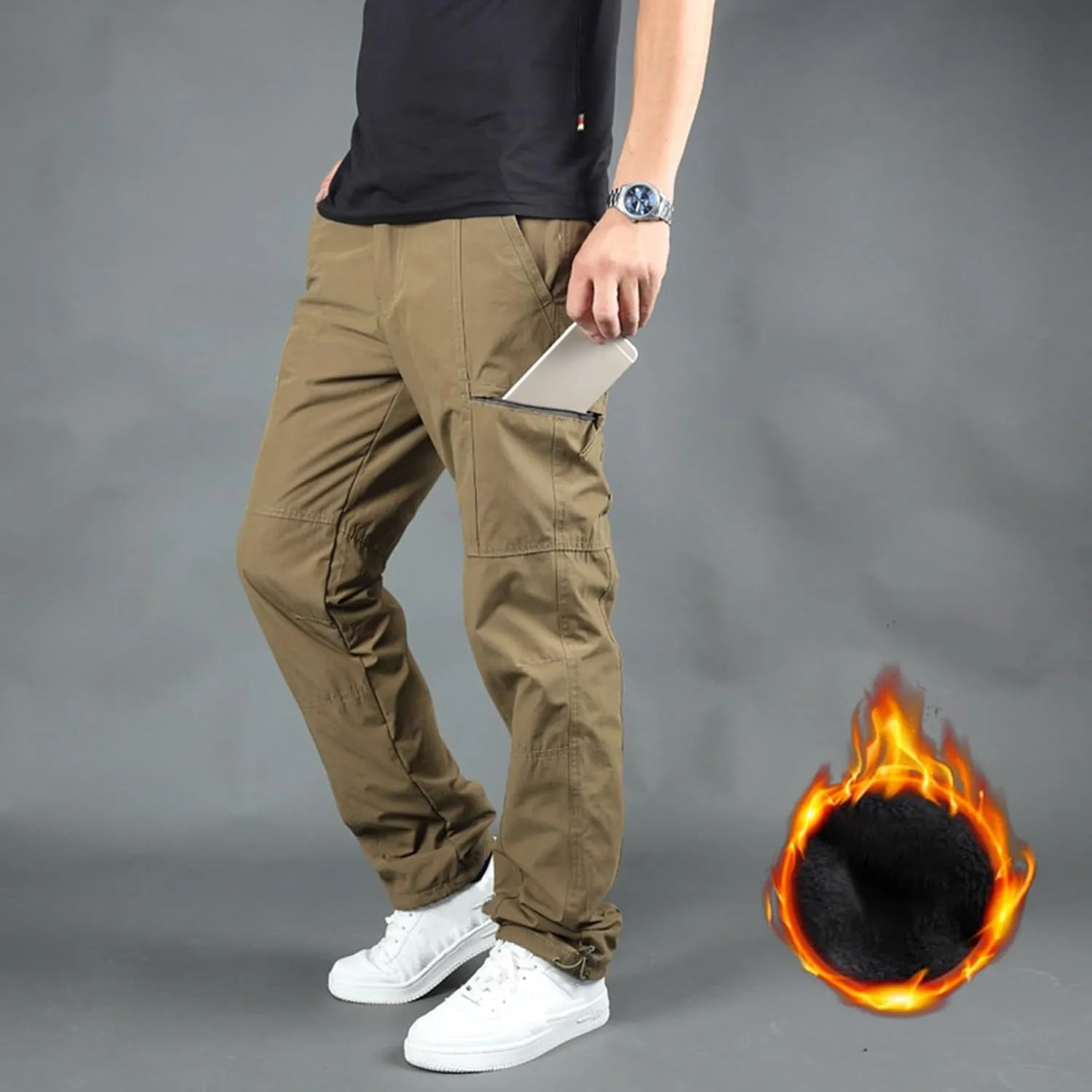 Men's Fleece Lined Outdoor Cargo Hiking Pants Ripstop Stretch Tactical Trousers Plus Size Joggers Military Pants