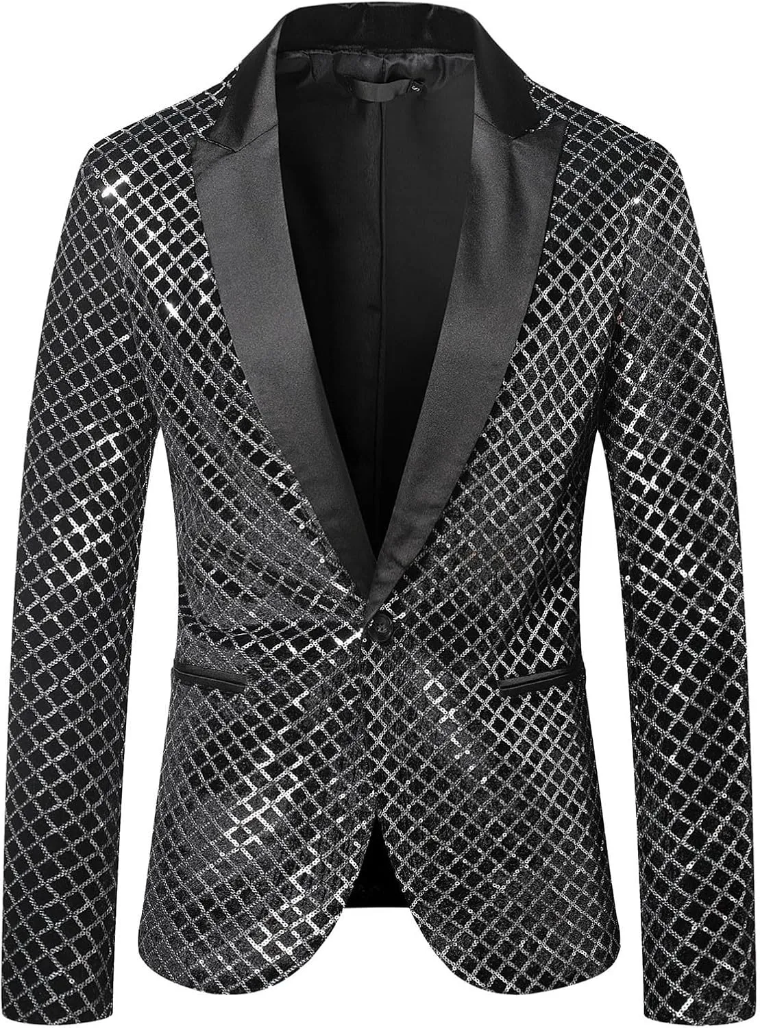 Mens Floral Sequin Suit Blazer Tuxedo Peak Lapel One Button Dress Coat Shiny Party Prom Wedding Jacket