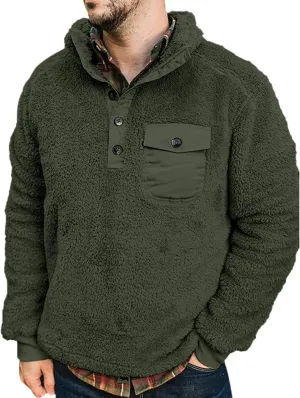 Mens Fuzzy Sherpa Pullover Hoodie Sweatshirts Long Sleeve Fluffy Fleece Zip up Cardigan Coats Winter Sweatshirt