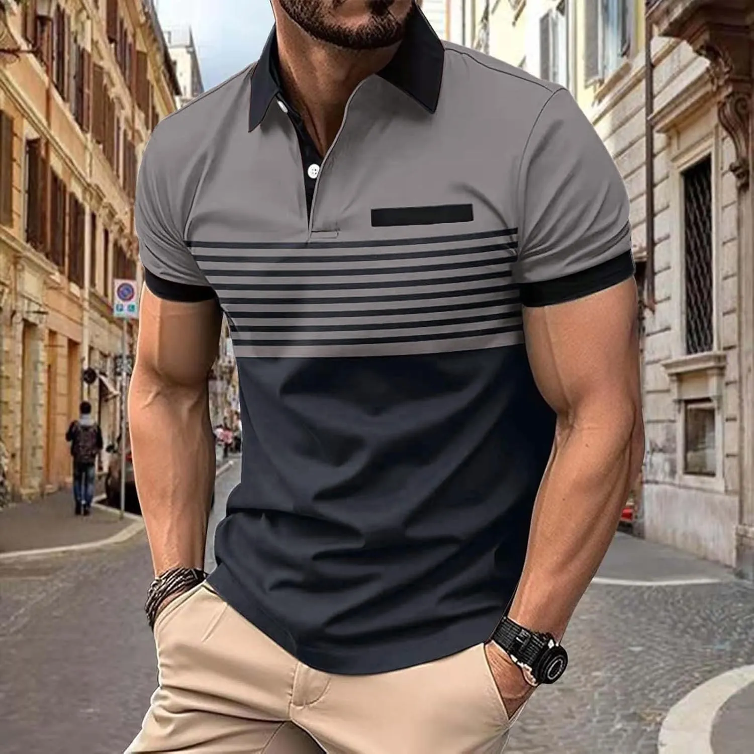 Mens Lightweight Golf Shirts with Pocket Button Down Short Sleeve Summer Casual Polos for Men Slim Fit Stretch Lapel Shirts