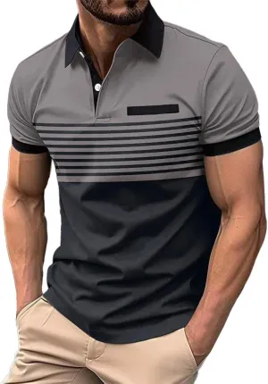 Mens Lightweight Golf Shirts with Pocket Button Down Short Sleeve Summer Casual Polos for Men Slim Fit Stretch Lapel Shirts