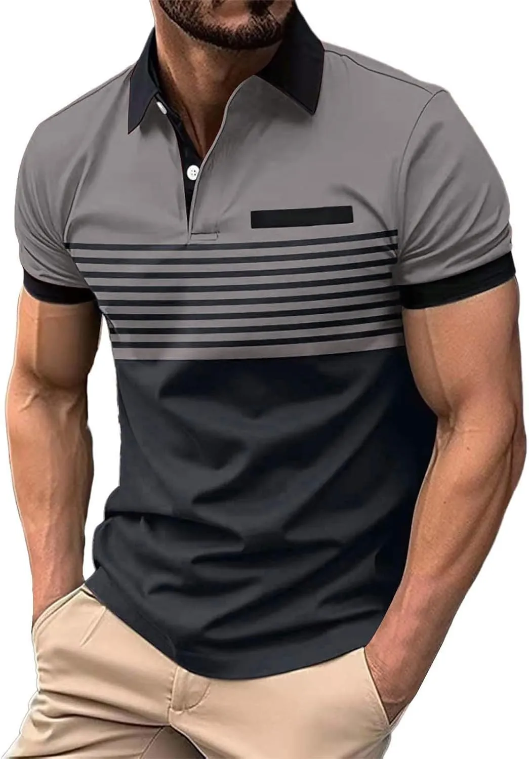 Mens Lightweight Golf Shirts with Pocket Button Down Short Sleeve Summer Casual Polos for Men Slim Fit Stretch Lapel Shirts