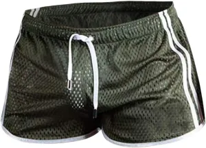 Men's Mesh Quick-Drying Booty Shorts, Sexy Side Split Drawstring Elastic Waist Workout Running Breathable Swim Trunks