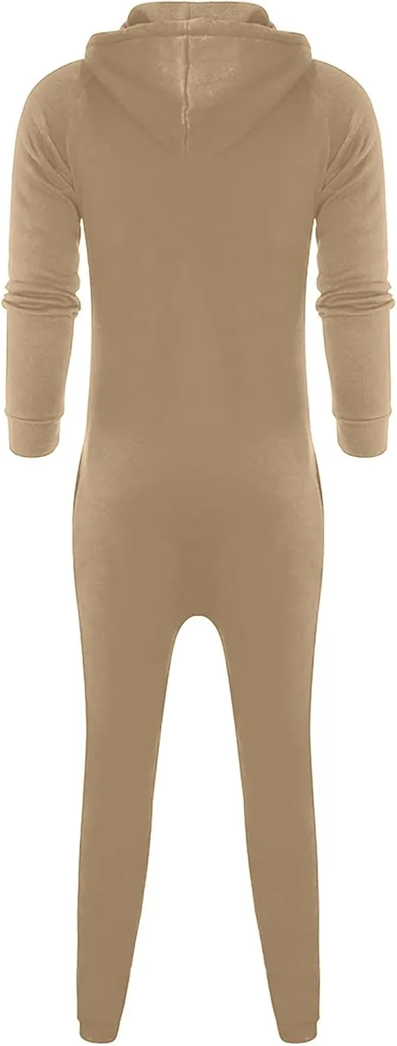 Mens Onesie Pajamas Adults Hooded Jumpsuit Rompers,Zip Up One Piece Jogger Sweatsuit Overall Tracksuit With Pockets