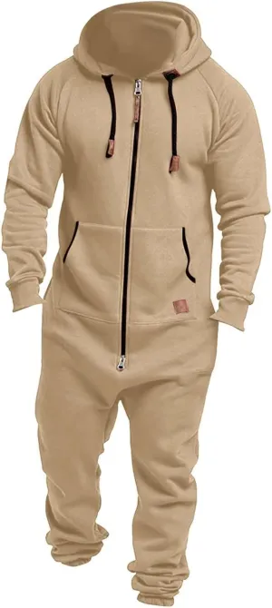 Mens Onesie Pajamas Adults Hooded Jumpsuit Rompers,Zip Up One Piece Jogger Sweatsuit Overall Tracksuit With Pockets