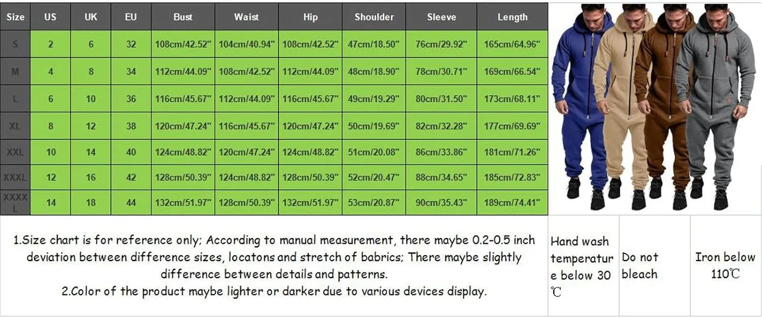 Mens Onesie Pajamas Adults Hooded Jumpsuit Rompers,Zip Up One Piece Jogger Sweatsuit Overall Tracksuit With Pockets