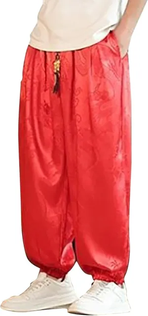 Mens Satin Harem Jogger Pants Paisley Silk Lounge Pajama Bottoms Big and Tall Western Cowboy Beach Yoga Pants