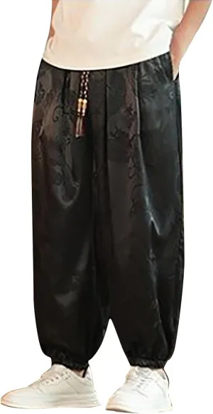 Mens Satin Harem Jogger Pants Paisley Silk Lounge Pajama Bottoms Big and Tall Western Cowboy Beach Yoga Pants