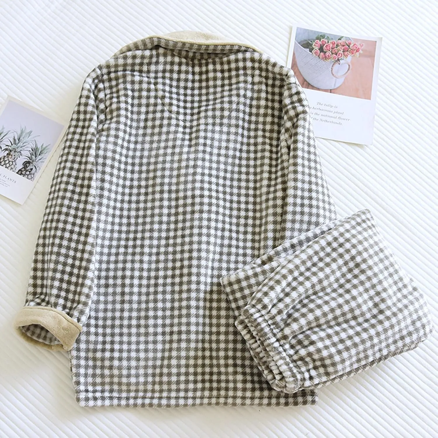 Men's Soft Plush Fleece Pajama Lounge Set, Warm Long Sleeve Shirt and Pants Thickened Warm Pjs Set