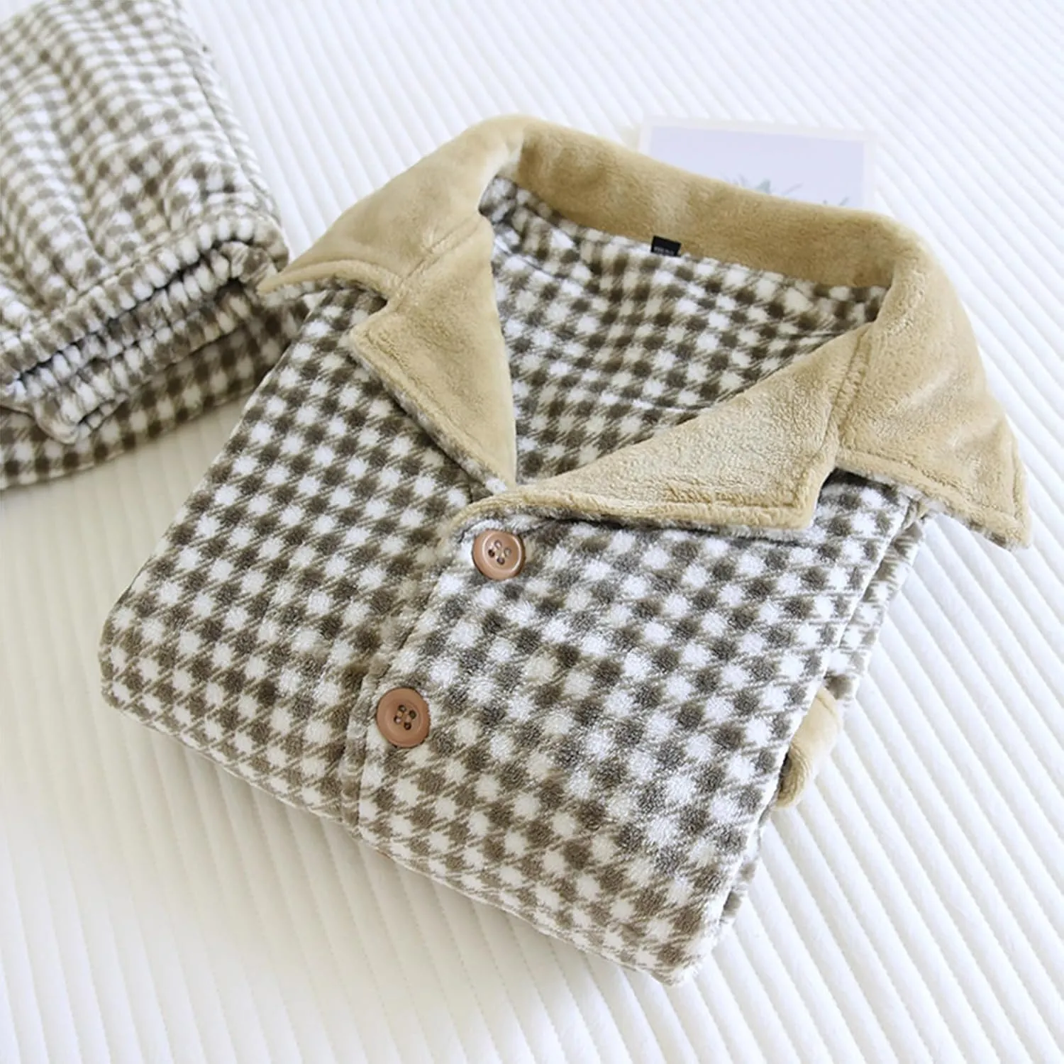 Men's Soft Plush Fleece Pajama Lounge Set, Warm Long Sleeve Shirt and Pants Thickened Warm Pjs Set