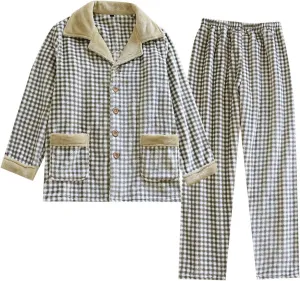 Men's Soft Plush Fleece Pajama Lounge Set, Warm Long Sleeve Shirt and Pants Thickened Warm Pjs Set