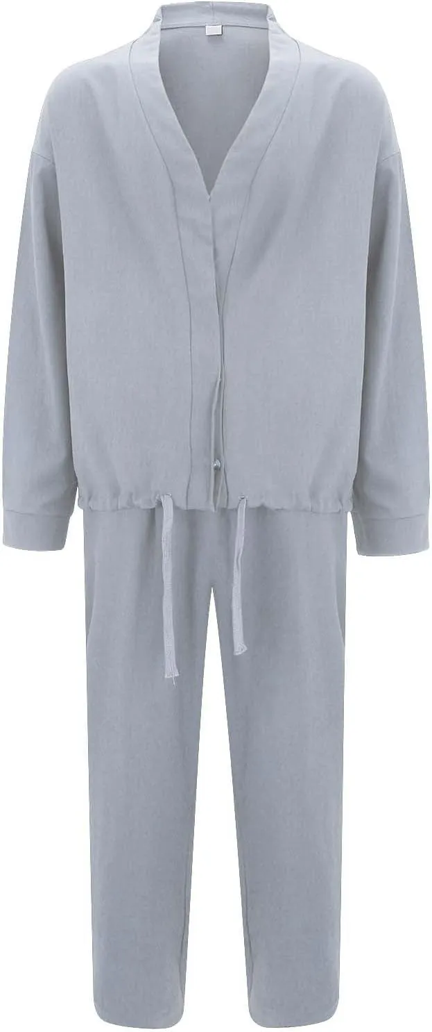 Mens Two Piece Outfits Sets Fall Buttoned Drawstring Open Front Cardigan and Casual Long Pants Loose Fit Jackets