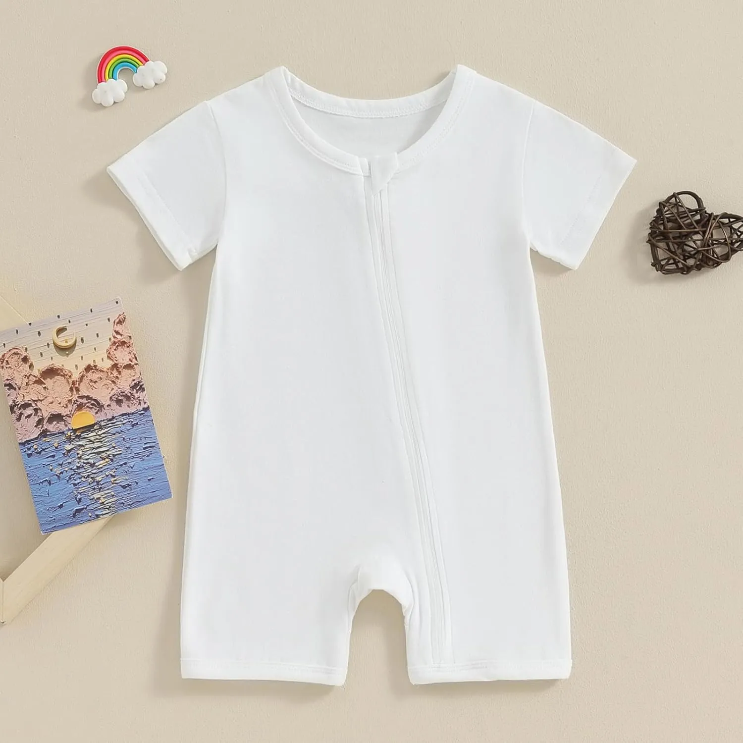 Merqwadd Baby Boy Girl 2 Pack Romper Short Sleeve Zipper Jumpsuit Plain Summer Clothes