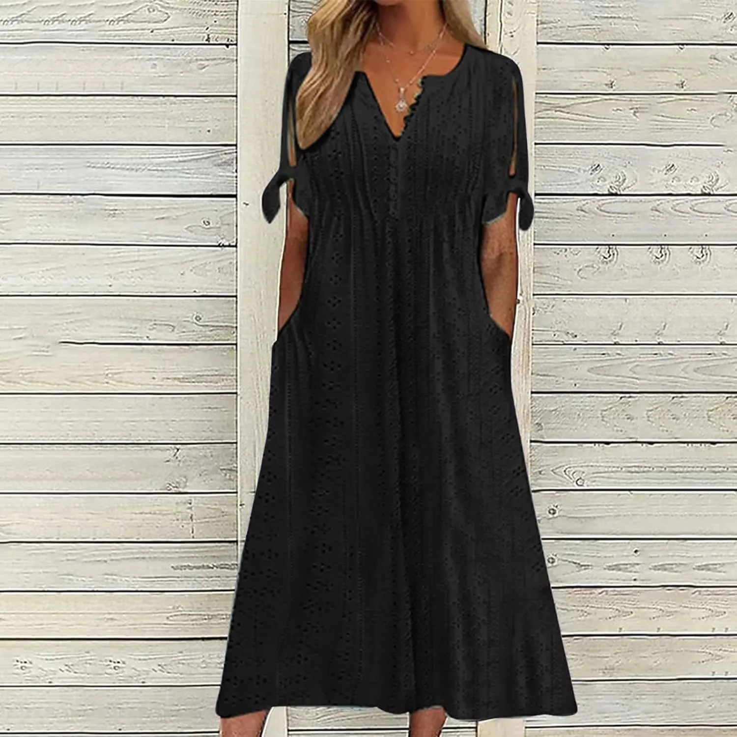 Midi Dresses for Women,Casual Short Sleeve Crewneck Shirt Dress Aline Swing Flowy Tiered Maxi Beach Long Dresses