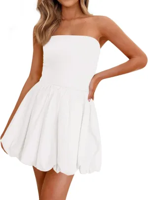 Mini Dresses for Women Summer Strapless Dress Business Short Dresses Flowy Beach Vacation Cocktail Party Sundress