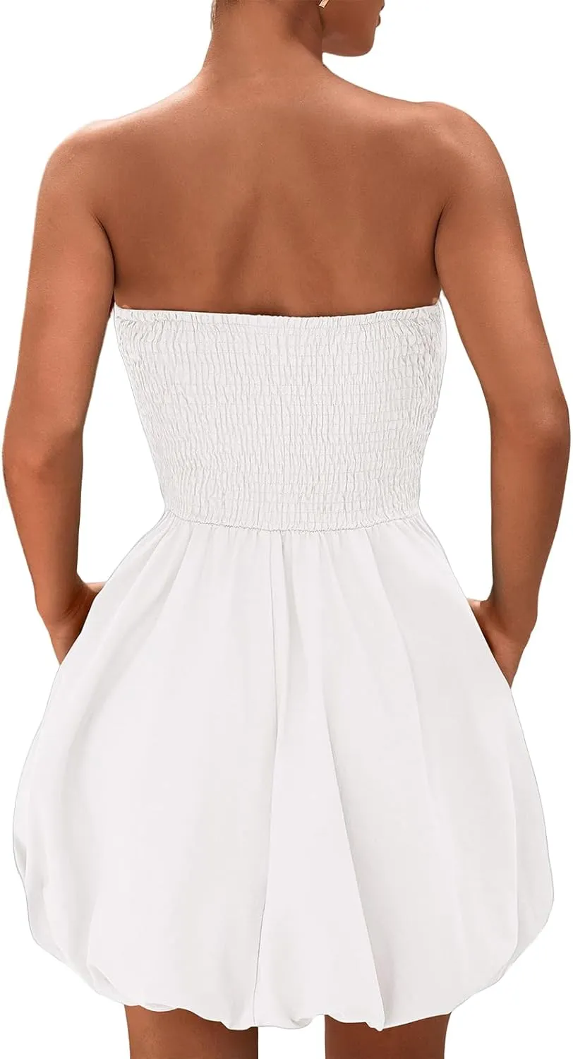 Mini Dresses for Women Summer Strapless Dress Business Short Dresses Flowy Beach Vacation Cocktail Party Sundress