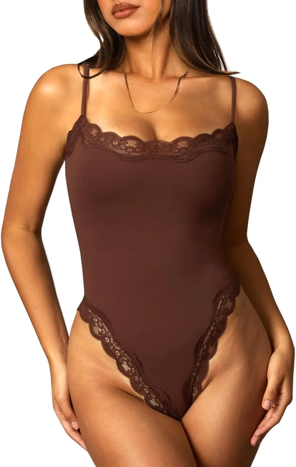 Navneet Women Lace Bodysuit Sexy Square Neck Sleeveless Cami Spaghetti Strap Thong Bodysuit Backless Body Suits Tops Leotard