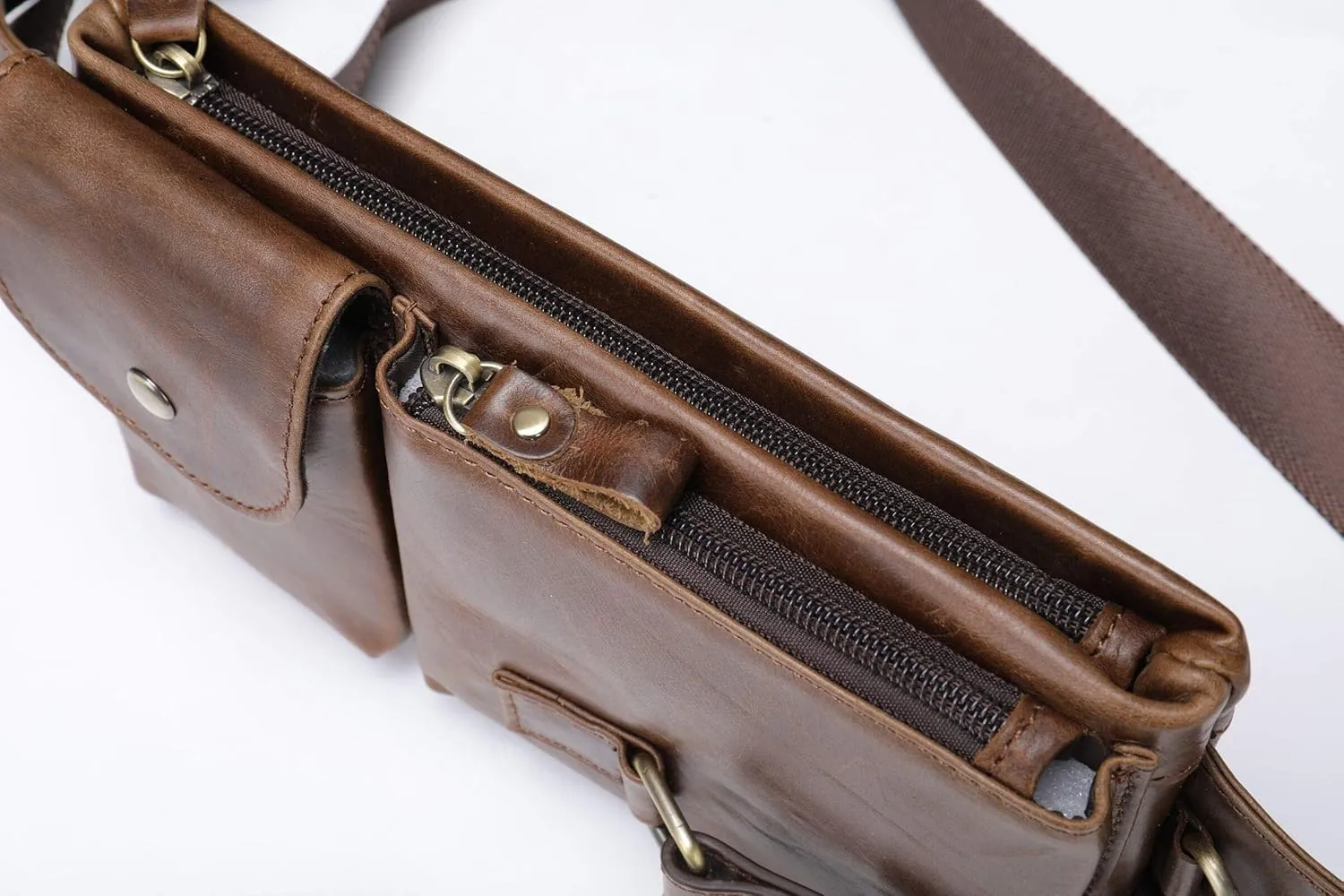 NIUCUNZH Cowhide Waist Fanny Pack-Genuine Leather and Slim with Adjustable Waistband Oil Coffee