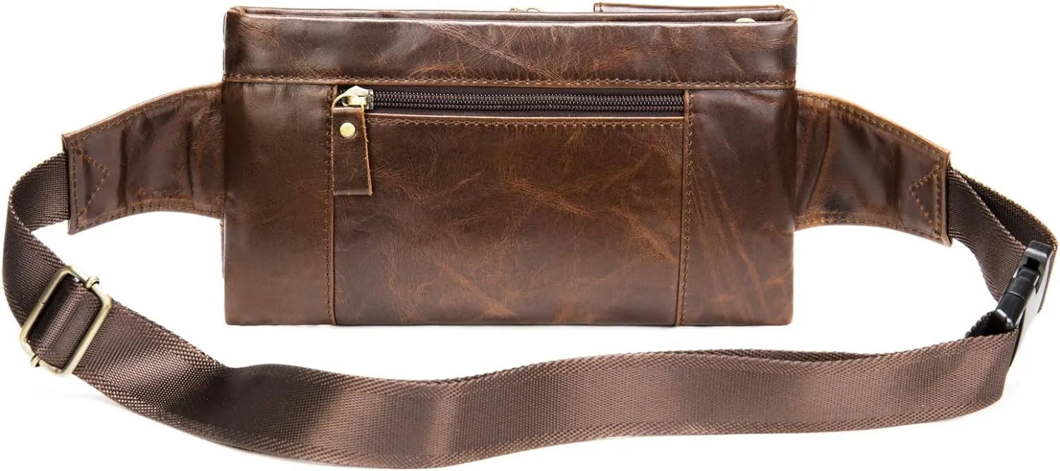 NIUCUNZH Cowhide Waist Fanny Pack-Genuine Leather and Slim with Adjustable Waistband Oil Coffee