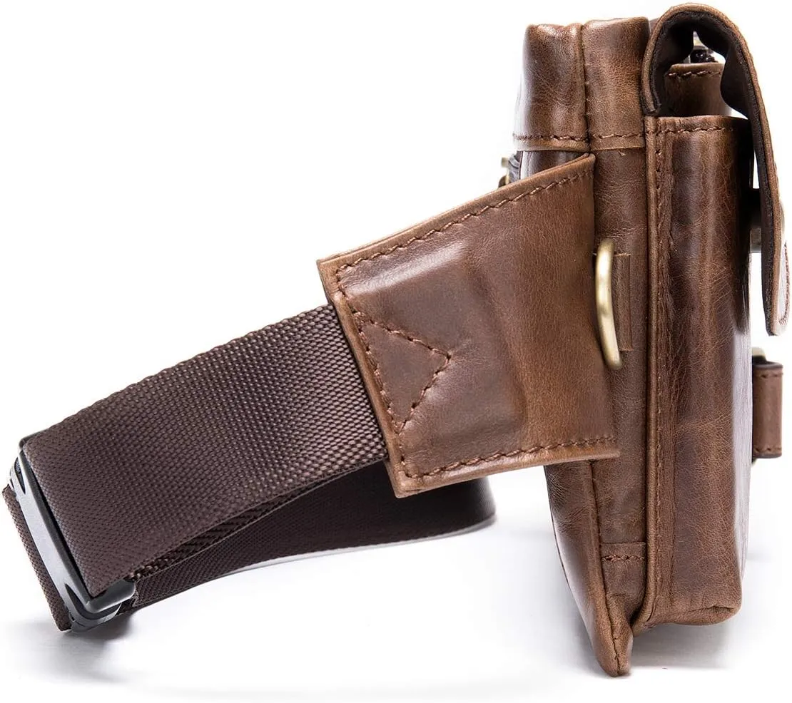NIUCUNZH Cowhide Waist Fanny Pack-Genuine Leather and Slim with Adjustable Waistband Oil Coffee