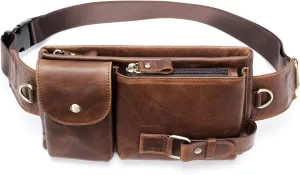 NIUCUNZH Cowhide Waist Fanny Pack-Genuine Leather and Slim with Adjustable Waistband Oil Coffee