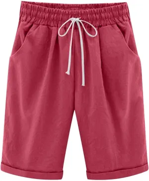 NLOMOCT Bermuda Shorts for Women Jeans,Womens Bermuda Shorts 10 Inch Inseam,Women's Bermuda Long Shorts Athletic High Waisted Shorts for Casual Running Quick Dry Knee Length 03 Red