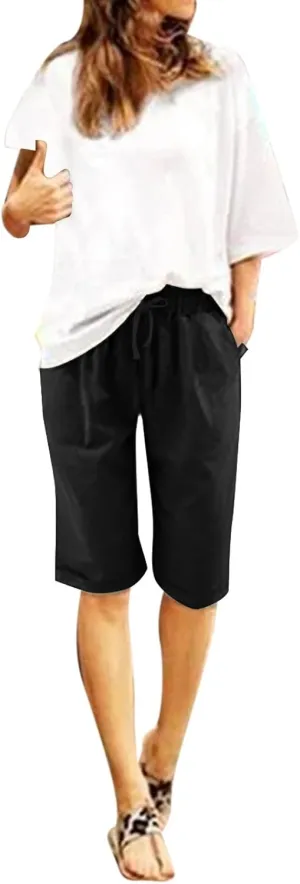 NLOMOCT Bermuda Shorts for Women Jeans,Womens Bermuda Shorts High Waisted,Jersey Shorts with Deep Pockets Long Shorts for Women Lounge Walking Athletic 03