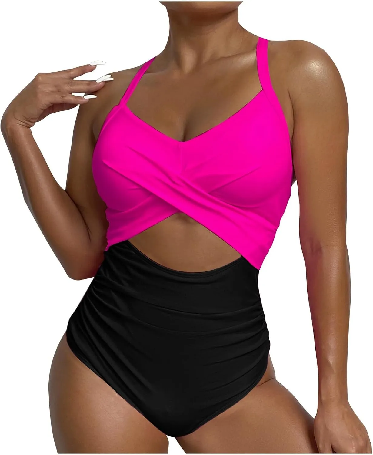 One Piece Swimsuits Women Tummy Control Thong Monokini Cutout High Waisted Bathing Suit Criss Cross Tie Back Monokinis