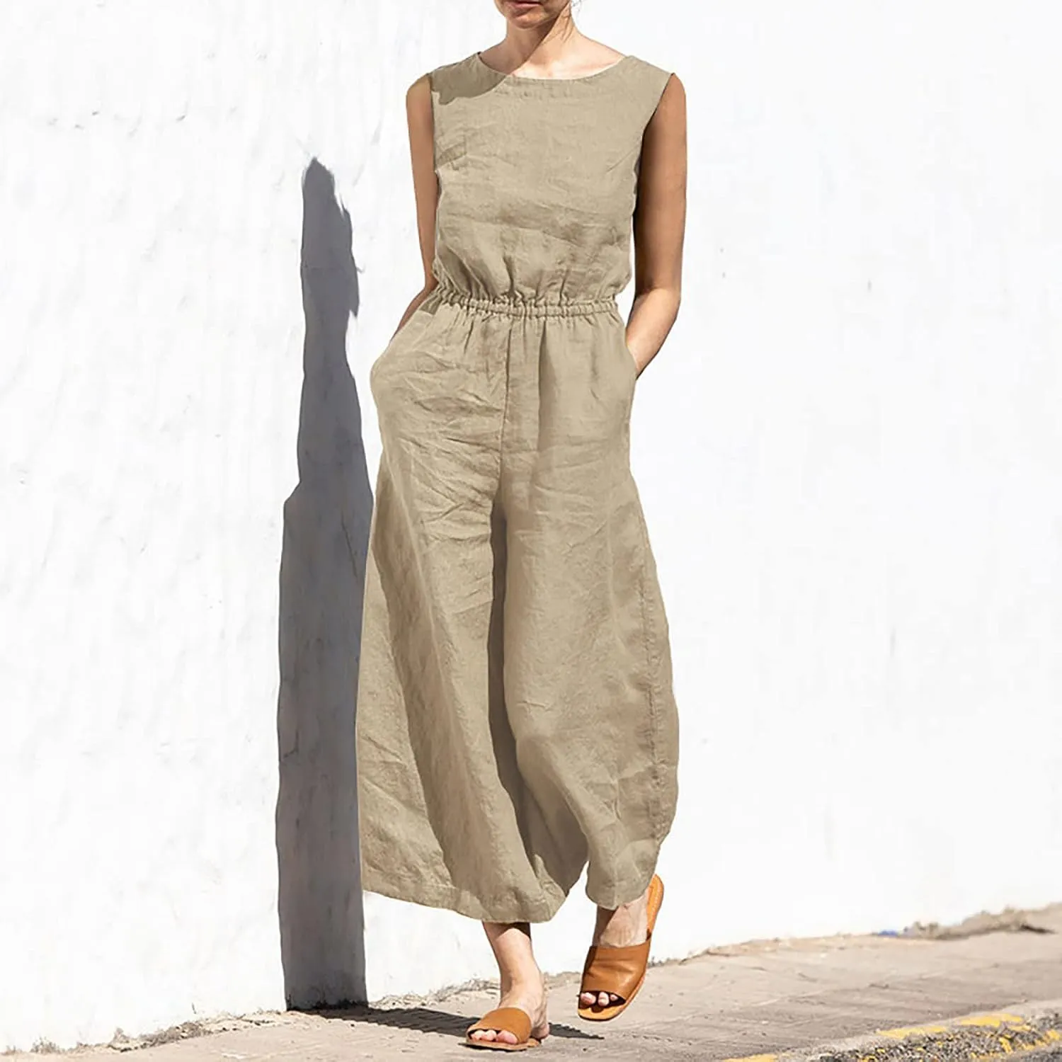 Pants for Women Fall Summer Linen Loose Fit Straight Leg Plain Overalls Pants One Piece Women 2024 Y2K