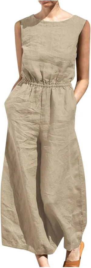 Pants for Women Fall Summer Linen Loose Fit Straight Leg Plain Overalls Pants One Piece Women 2024 Y2K
