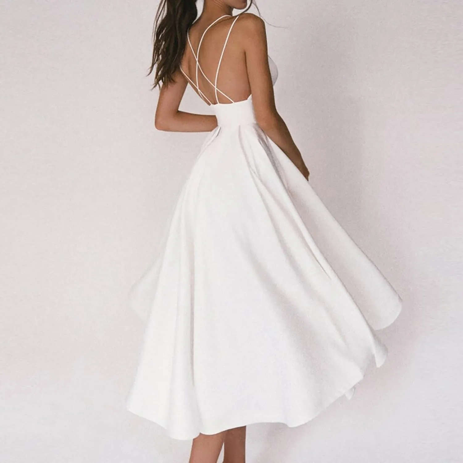 Party Dresses for Women 2024 Sexy high Waist Backless Ankle Length Dress with Bra Solid Color Spaghetti Strap Dress