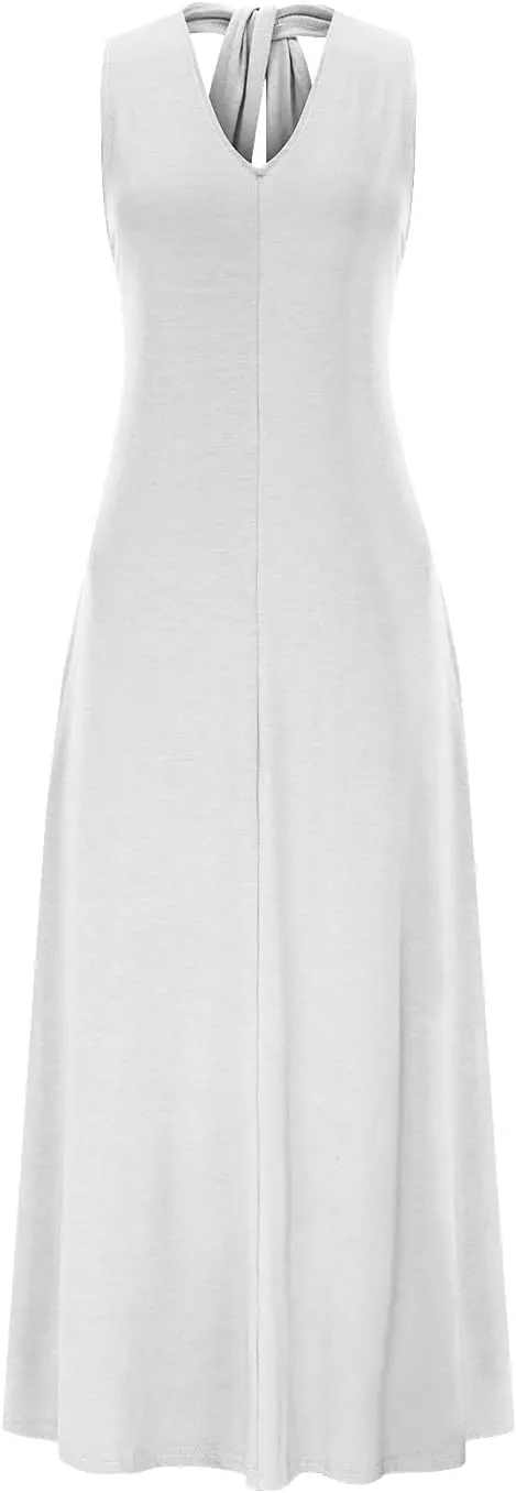Plus Size Halter Maxi Dress for Women Summer Sexy Backless Sleeveles V Neck Beach Dresses Flowy Casual A-Line Dress