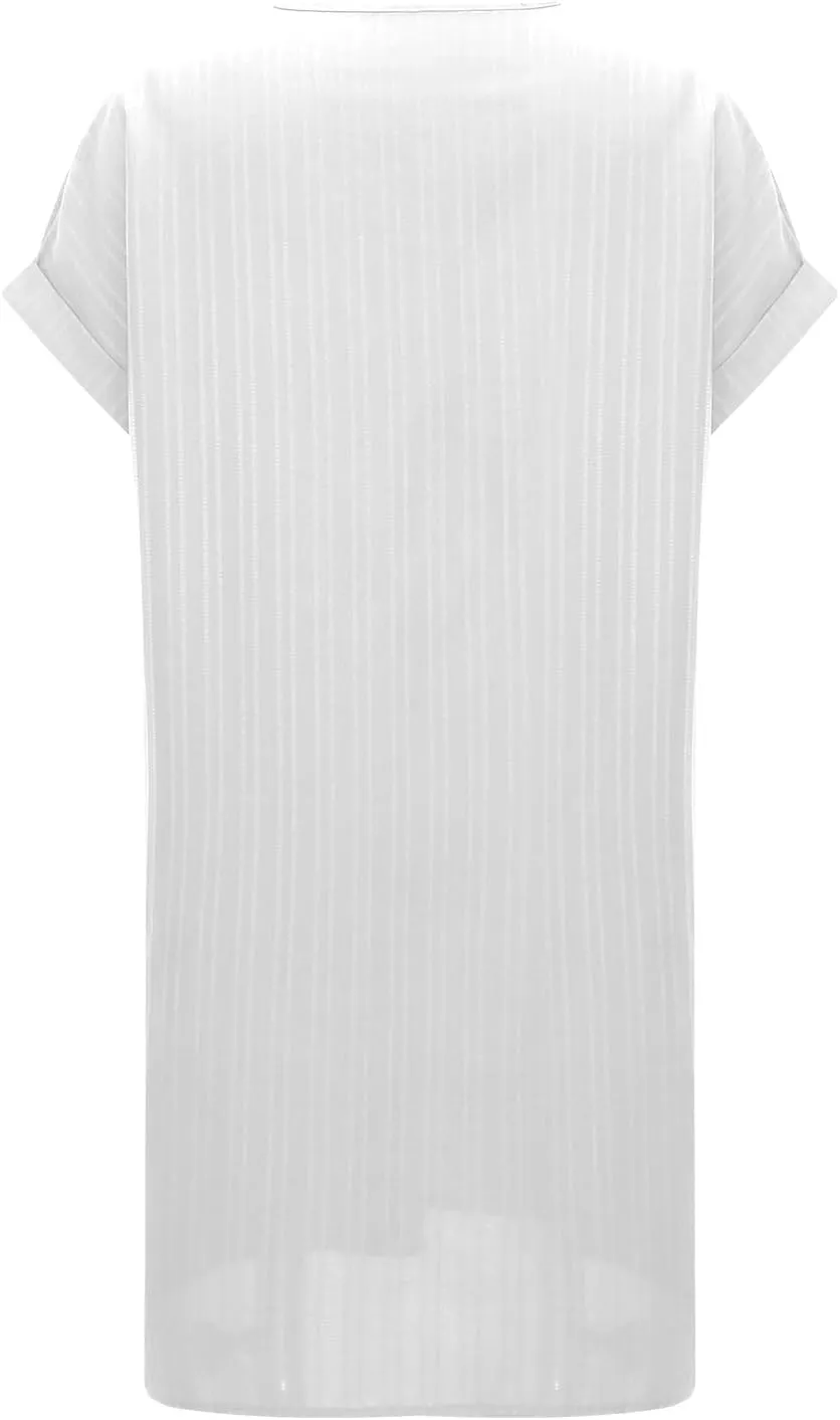 PTOLOCIF Shift Dress for Women V Neck Roll up Short Sleeves Tshirt Dresses Solid Casual Flowy Summer Sundresses with Pockets