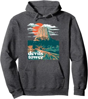Retro Devils Tower Monument Vintage Design Graphic Pullover Hoodie