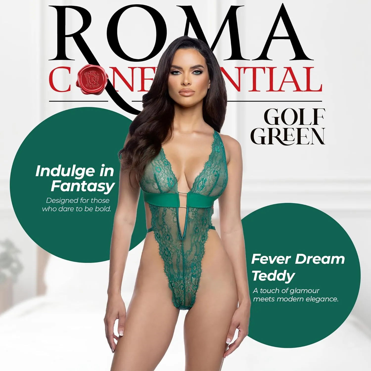 Roma Costume Lace Teddy Lingerie for Women Fever Dream Sexy Teddy Bodysuit One Piece, Stretch Satin & Lace, Criss-Cross Back