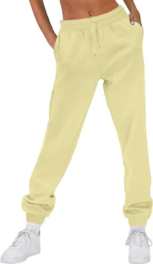 Ruziyoog Women Jogger Pants with Pockets Drawstring High Waist Sweatpants Fleece Cinched Bottoms Cozy Lounge Trousers