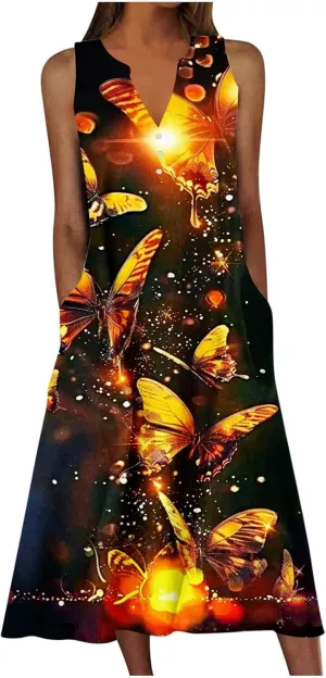 Ruziyoog Women Summer Casual Dress 2025 Beach Fashion Sleeveless Floral Print Tank Dress V Neck Loose Swing Sun Dress